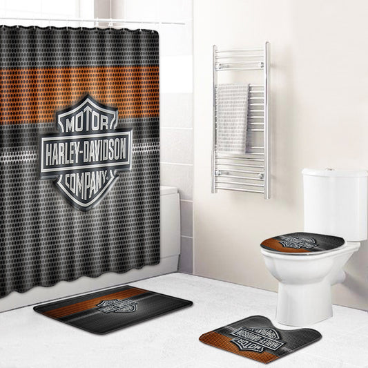 Rideau de Douche Harley Davidson, Noir Orange Stripe Rideaux 180x180