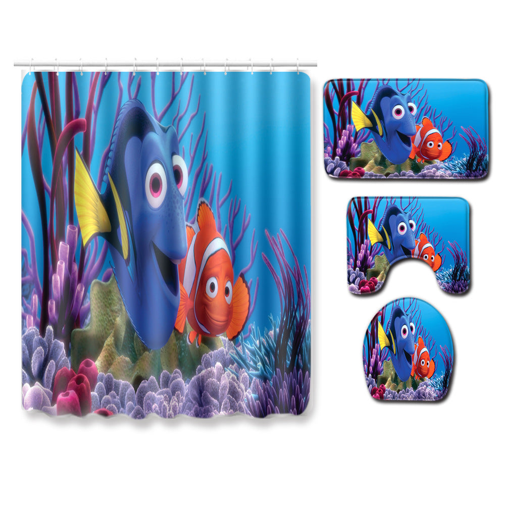 Duschvorhang Findet Nemo, Finding Disney Cartoon Fisch, Unterwasser Korallen Clownfisch, 180x180cm