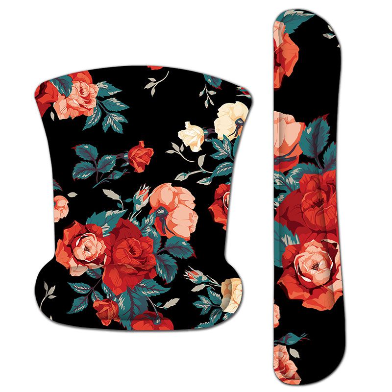 Red Rose Floral Mouse Pad with Wrist Rest Keyboard Support